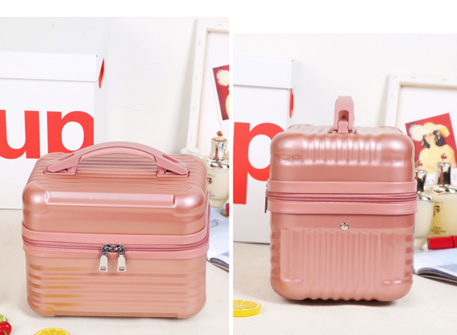 Silver Durable Hard Shell Makeup Travel Case - Large Capacity Portable Cosmetic Organizer Box with Handle V888-ELOSUNG27478