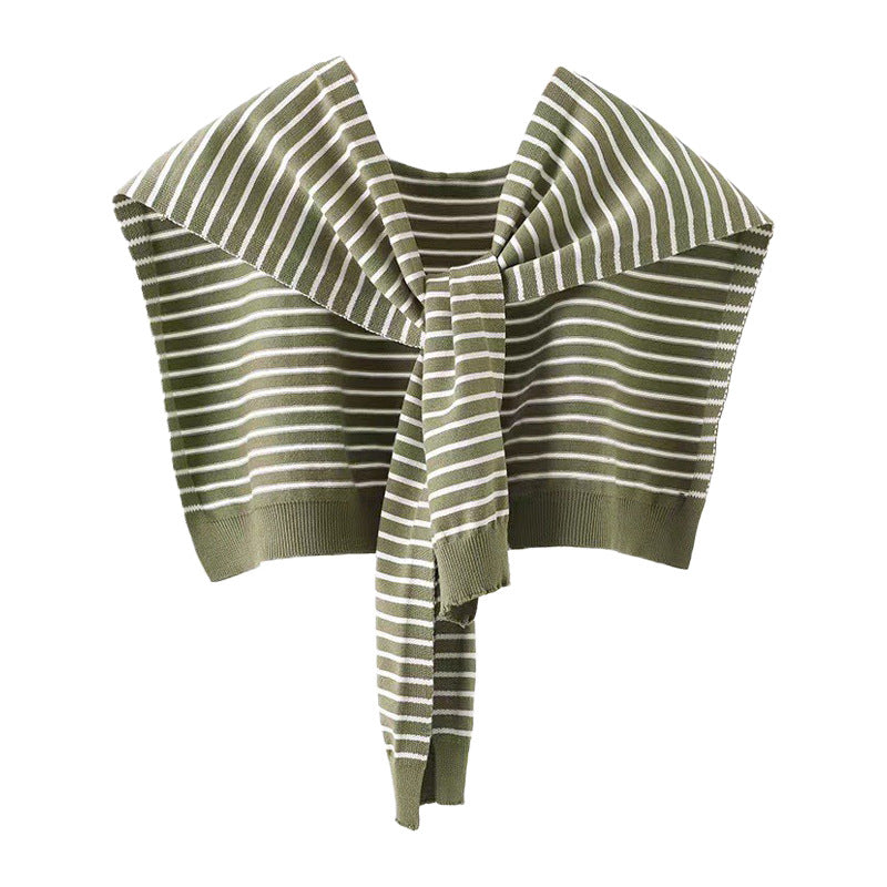 Green Chic Striped Knit Tie-Front Shawl - Lightweight Versatile Layering Capelet for Women V888-ELOSUNG27482