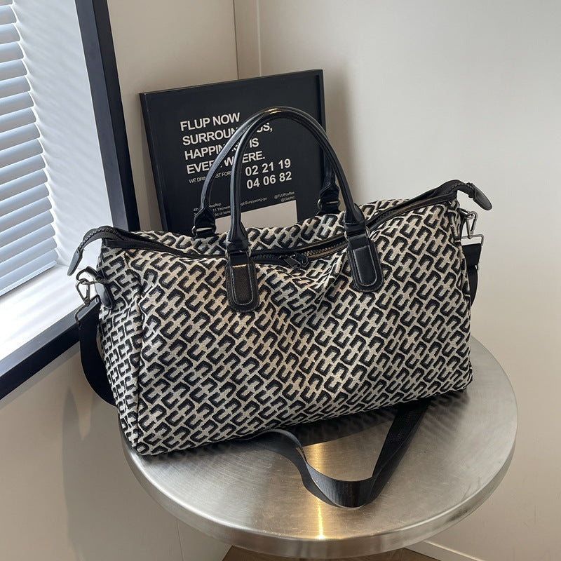Black Stylish Geometric Pattern Travel Duffel Bag - Large Capacity Lightweight Weekender & Gym Bag V888-ELOSUNG27484