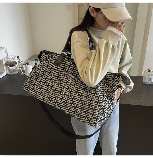 Black Stylish Geometric Pattern Travel Duffel Bag - Large Capacity Lightweight Weekender & Gym Bag V888-ELOSUNG27484