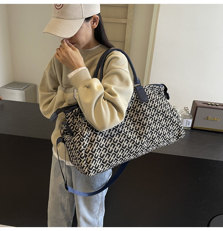 Dark Blue Stylish Geometric Pattern Travel Duffel Bag - Large Capacity Lightweight Weekender & Gym Bag V888-ELOSUNG27485