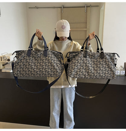 Dark Blue Stylish Geometric Pattern Travel Duffel Bag - Large Capacity Lightweight Weekender & Gym Bag V888-ELOSUNG27485
