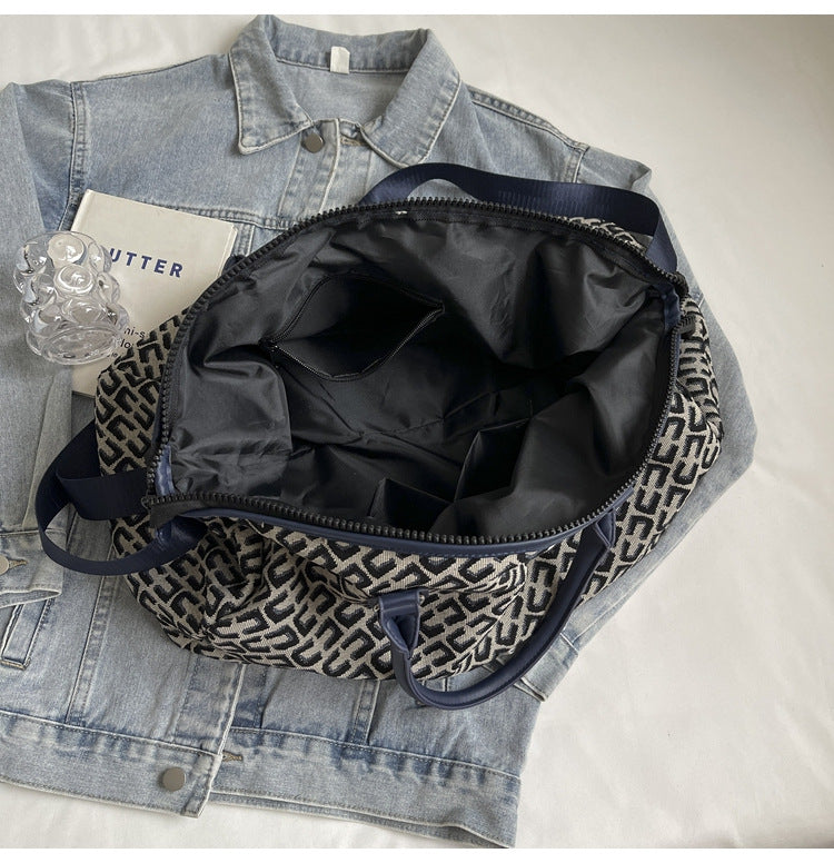 Dark Blue Stylish Geometric Pattern Travel Duffel Bag - Large Capacity Lightweight Weekender & Gym Bag V888-ELOSUNG27485