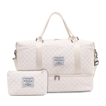 White Chic 3-Piece Quilted Travel Bag Set - Duffel, Crossbody Sling & Toiletry Pouch - Large Capacity & V888-ELOSUNG27488