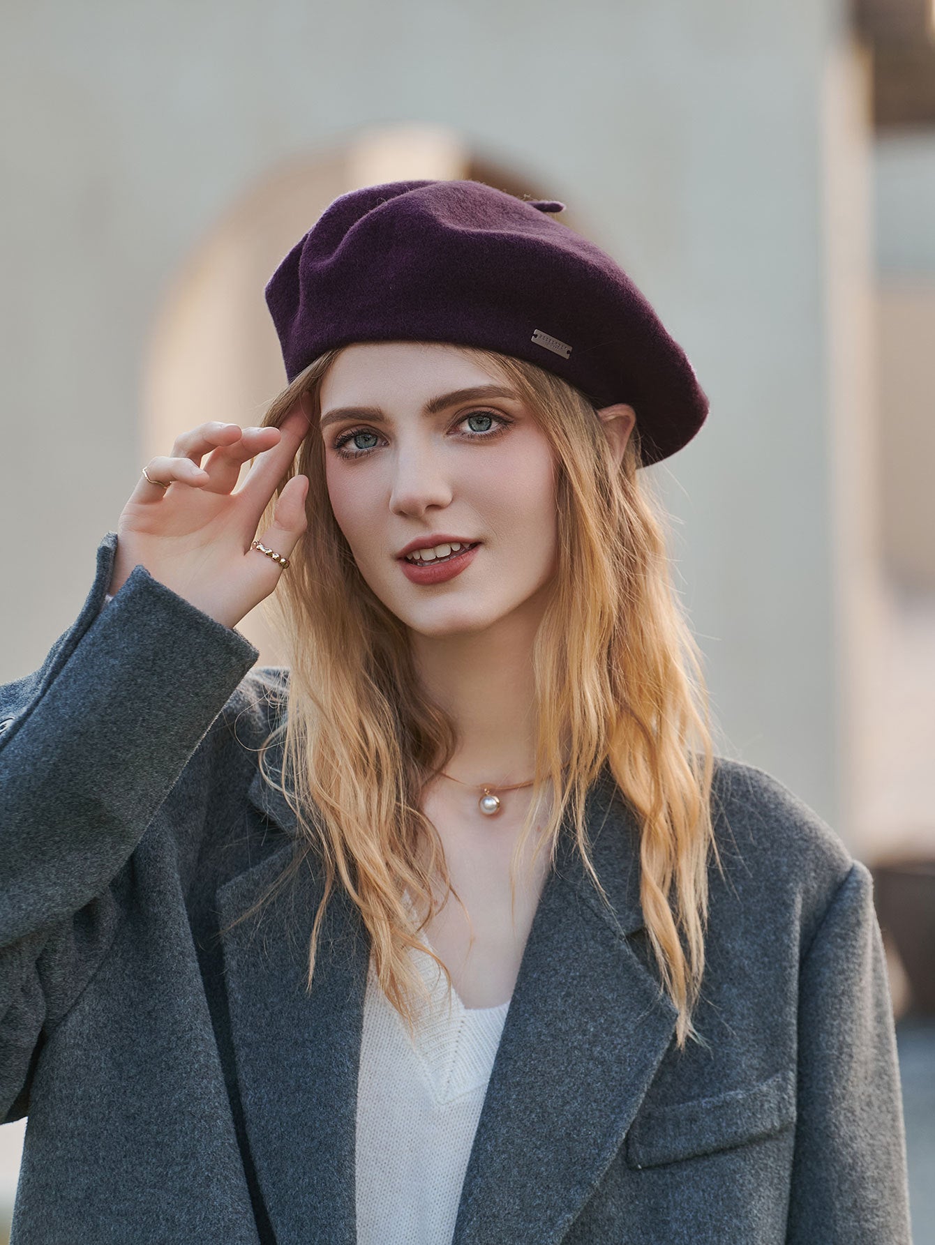 Dark Purple Elegant Wool Beret - Classic Warm Thick British Style Hat for Autumn & Winter V888-ELOSUNG27492