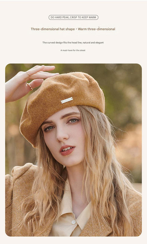 Green Elegant Wool Beret - Classic Warm Thick British Style Hat for Autumn & Winter V888-ELOSUNG27493