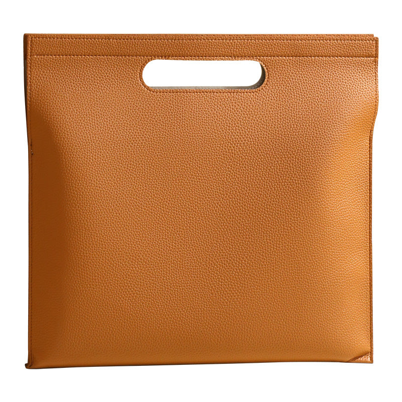 Khaki Professional A4 PU Leather Document Bag - Waterproof Handheld File Folder Portfolio for Business & V888-ELOSUNG27498