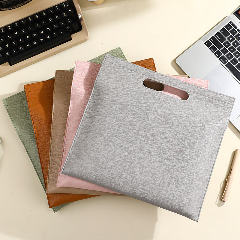 Khaki Professional A4 PU Leather Document Bag - Waterproof Handheld File Folder Portfolio for Business & V888-ELOSUNG27498