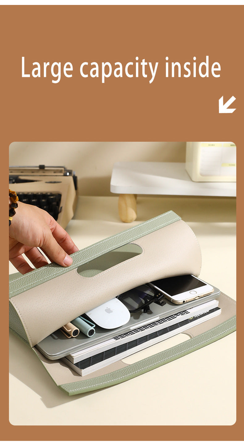 Khaki Professional A4 PU Leather Document Bag - Waterproof Handheld File Folder Portfolio for Business & V888-ELOSUNG27498