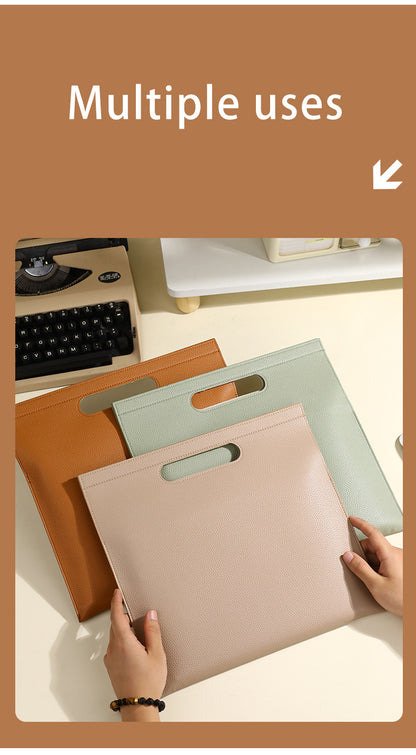 Khaki Professional A4 PU Leather Document Bag - Waterproof Handheld File Folder Portfolio for Business & V888-ELOSUNG27498