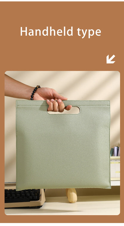 Khaki Professional A4 PU Leather Document Bag - Waterproof Handheld File Folder Portfolio for Business & V888-ELOSUNG27498