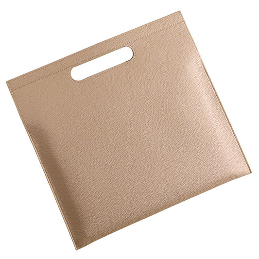 Beige Professional A4 PU Leather Document Bag - Waterproof Handheld File Folder Portfolio for Business & V888-ELOSUNG27499