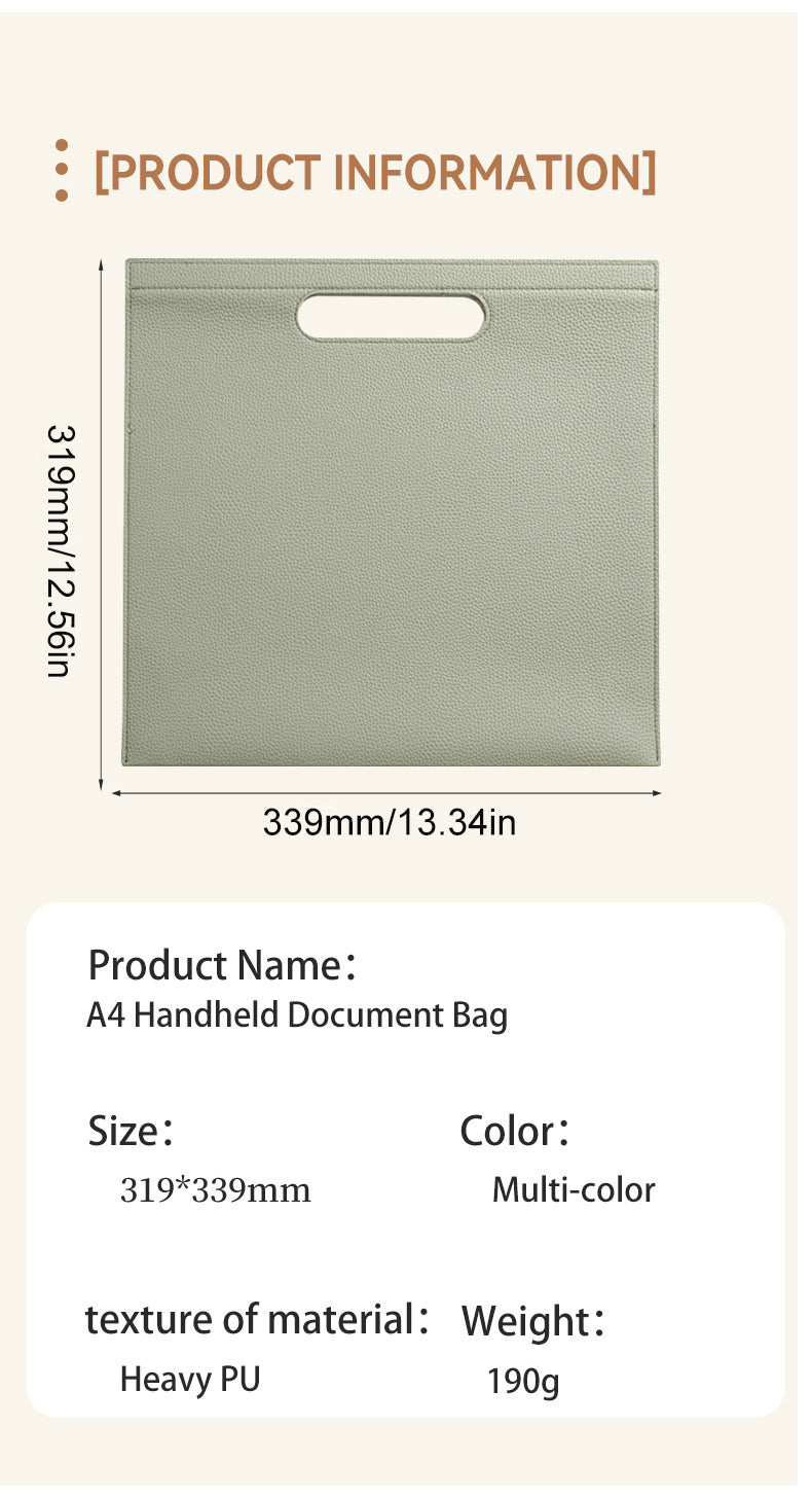 Beige Professional A4 PU Leather Document Bag - Waterproof Handheld File Folder Portfolio for Business & V888-ELOSUNG27499