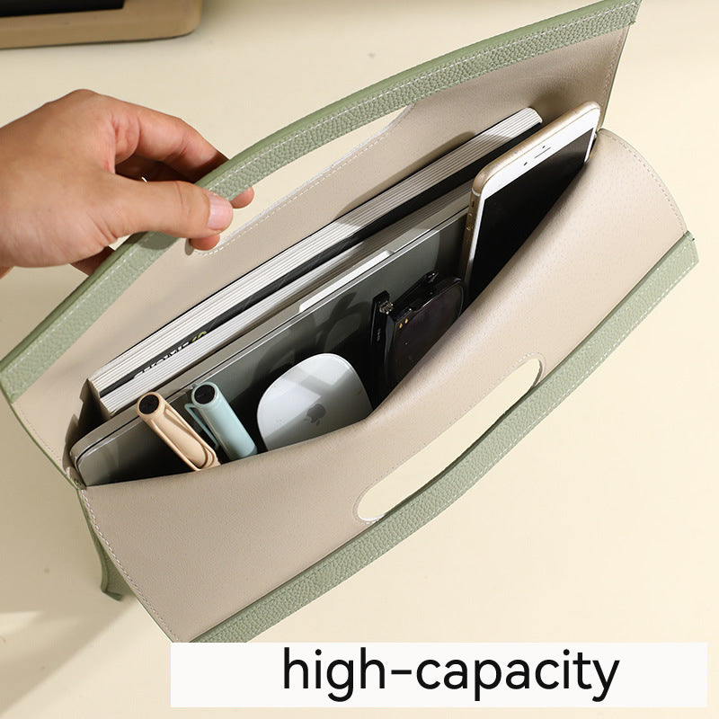 Light Green Professional A4 PU Leather Document Bag - Waterproof Handheld File Folder Portfolio for Business V888-ELOSUNG27500