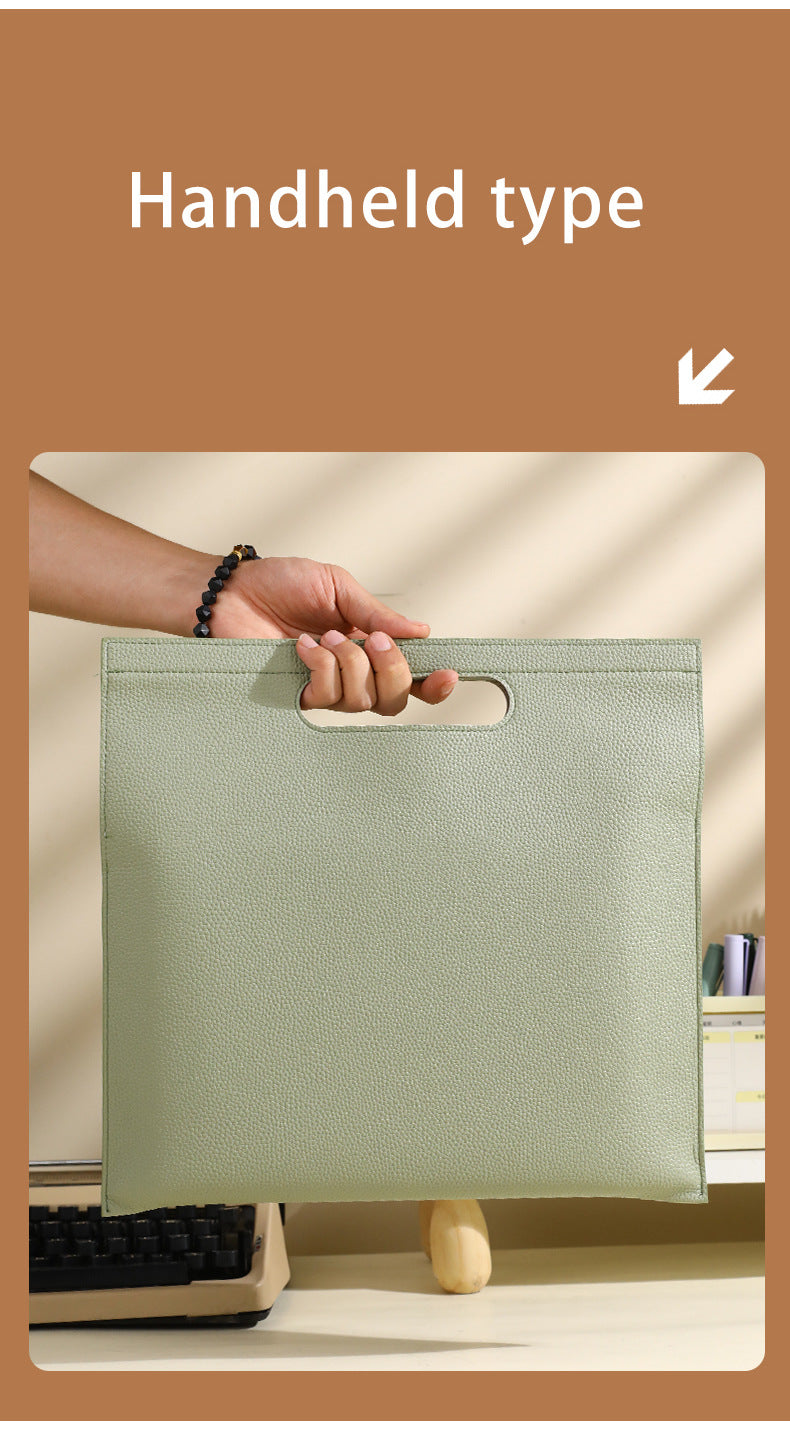 Light Green Professional A4 PU Leather Document Bag - Waterproof Handheld File Folder Portfolio for Business V888-ELOSUNG27500