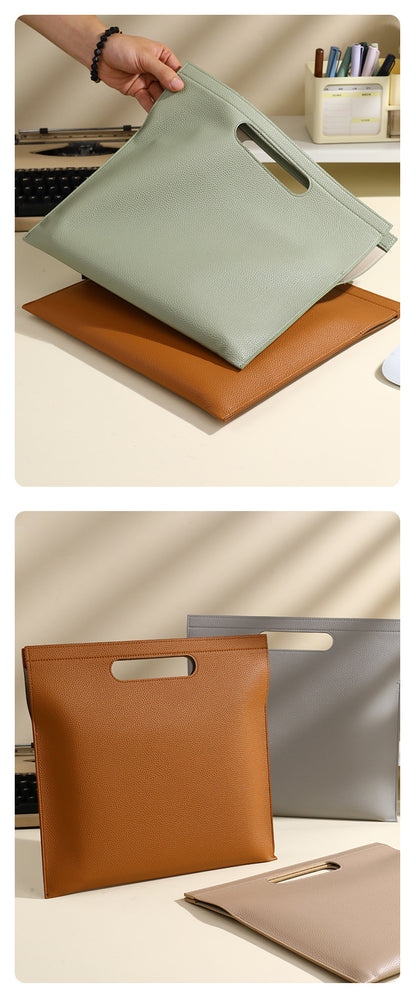 Light Green Professional A4 PU Leather Document Bag - Waterproof Handheld File Folder Portfolio for Business V888-ELOSUNG27500