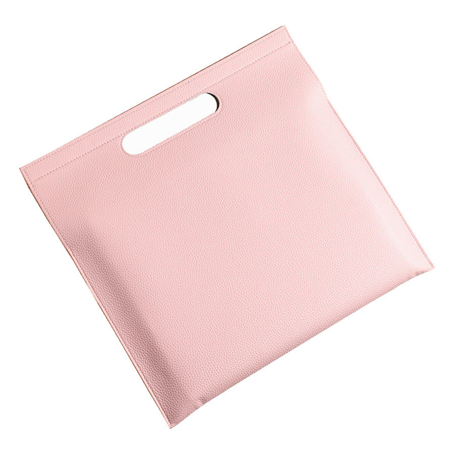 Light Pink Professional A4 PU Leather Document Bag - Waterproof Handheld File Folder Portfolio for Business & V888-ELOSUNG27501