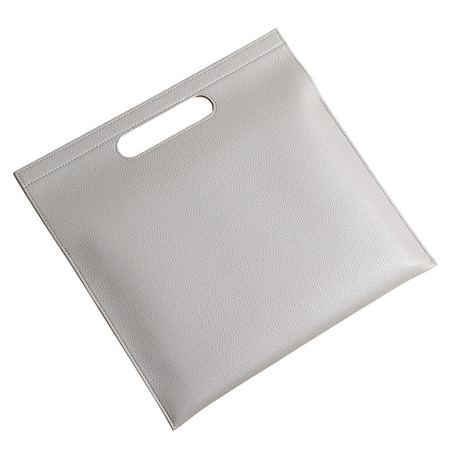 Grey Professional A4 PU Leather Document Bag - Waterproof Handheld File Folder Portfolio for Business & V888-ELOSUNG27502