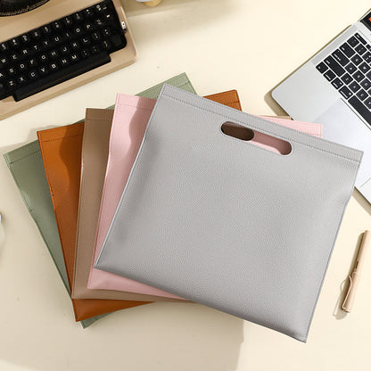 Grey Professional A4 PU Leather Document Bag - Waterproof Handheld File Folder Portfolio for Business & V888-ELOSUNG27502