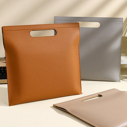 Grey Professional A4 PU Leather Document Bag - Waterproof Handheld File Folder Portfolio for Business & V888-ELOSUNG27502