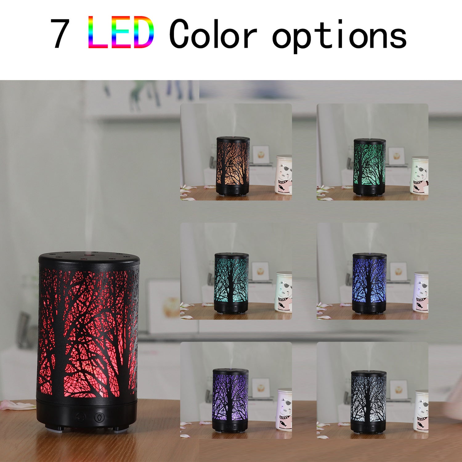 Black Forest Design Iron Essential Oil Diffuser - 7 Color LED Ultrasonic Cool Mist Humidifier 100ml V888-ELOSUNG27506