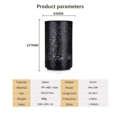Khaki and Black Forest Design Iron Essential Oil Diffuser - 7 Color LED Ultrasonic Cool Mist Humidifier 100ml V888-ELOSUNG27507