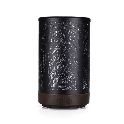 Coffee and Black Forest Design Iron Essential Oil Diffuser - 7 Color LED Ultrasonic Cool Mist Humidifier 100ml V888-ELOSUNG27508
