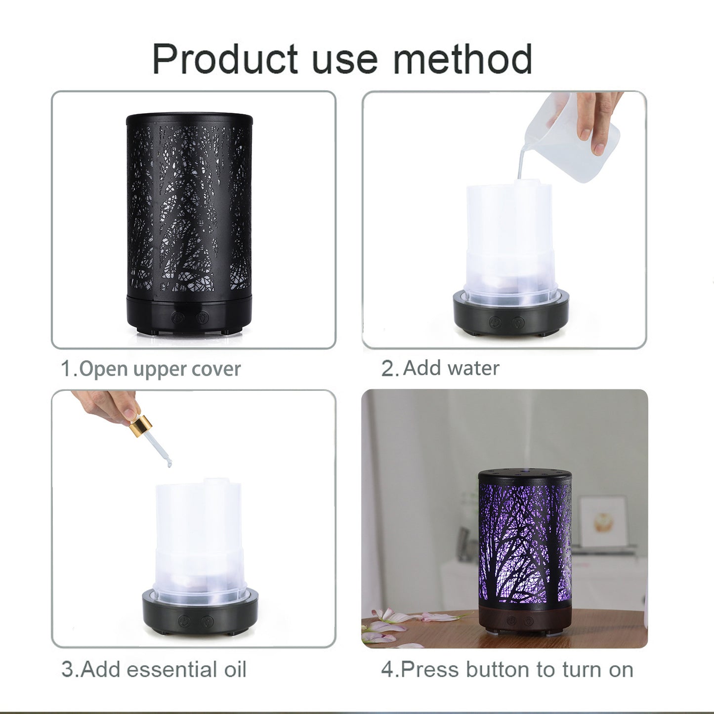 Coffee and Black Forest Design Iron Essential Oil Diffuser - 7 Color LED Ultrasonic Cool Mist Humidifier 100ml V888-ELOSUNG27508