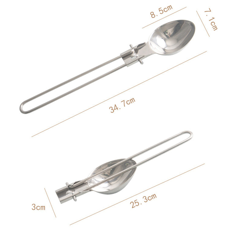 Silver Premium 304 Stainless Steel Folding Camping Utensil Set - Spatula & Deep Spoon Combo for Outdoor V888-ELOSUNG27511