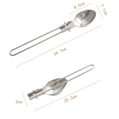Silver Premium 304 Stainless Steel Folding Camping Utensil Set - Spatula & Deep Spoon Combo for Outdoor V888-ELOSUNG27511