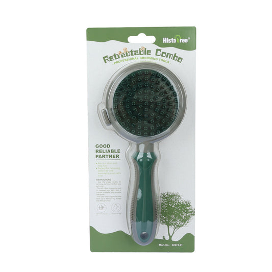 Green And Grey Dual-Sided Pet Grooming Brush - Self-Cleaning Slicker & Gentle Massage Bath Comb for Dogs & V888-ELOSUNG27535