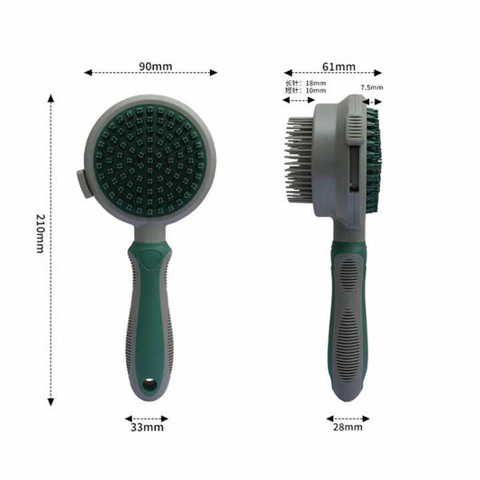 Green And Grey Dual-Sided Pet Grooming Brush - Self-Cleaning Slicker & Gentle Massage Bath Comb for Dogs & V888-ELOSUNG27535