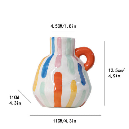 Colorful Charming Hand-Painted Ceramic Vase - Colourful Striped Jug Style Decorative Accent V888-ELOSUNG27551