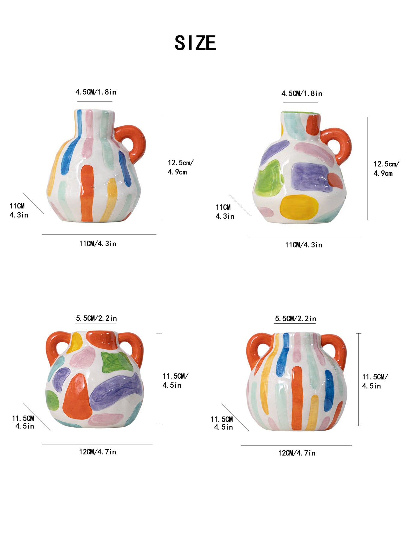 Colorful Artistic Hand-Painted Ceramic Vase - Dual Handle Pot Style - Colourful Striped Home Decor Accent V888-ELOSUNG27552