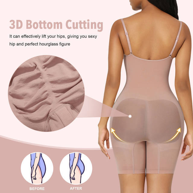 Size M Brown Seamless Full Body Shaper for Women - Tummy Control, Butt Lifter & Thigh Slimmer Bodysuit V888-ELOSUNG275545