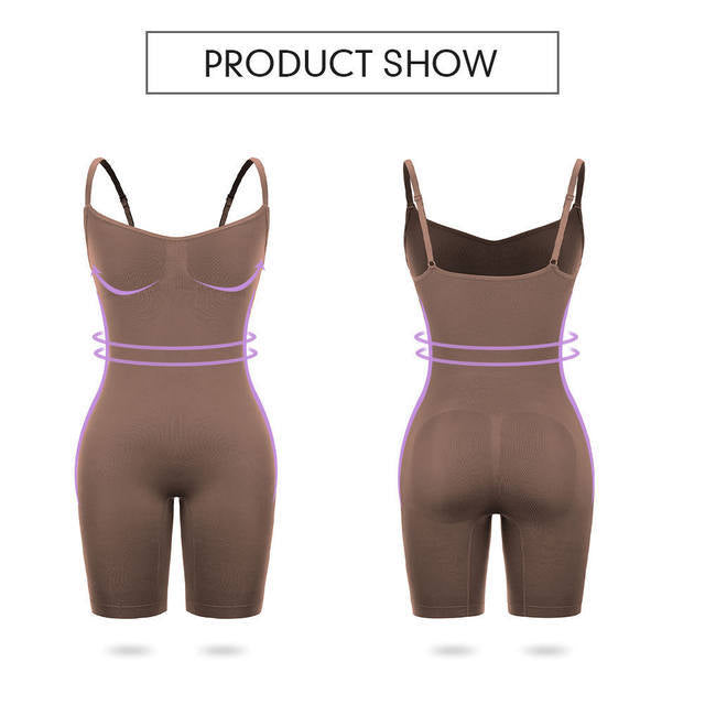 Size L Brown Seamless Full Body Shaper for Women - Tummy Control, Butt Lifter & Thigh Slimmer Bodysuit V888-ELOSUNG275546