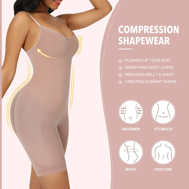 Size L Brown Seamless Full Body Shaper for Women - Tummy Control, Butt Lifter & Thigh Slimmer Bodysuit V888-ELOSUNG275546
