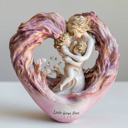 Pink Heartfelt Mother & Two Children Resin Figurine - "Love Grows Here" Decorative Home Accent Sculpture V888-ELOSUNG27571