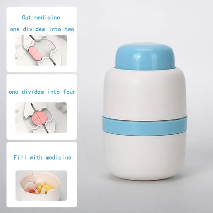 White And Blue 3-in-1 Pill Cutter Crusher & Storage Box - Portable Tablet Splitter Grinder for Precise Dosing V888-ELOSUNG27572