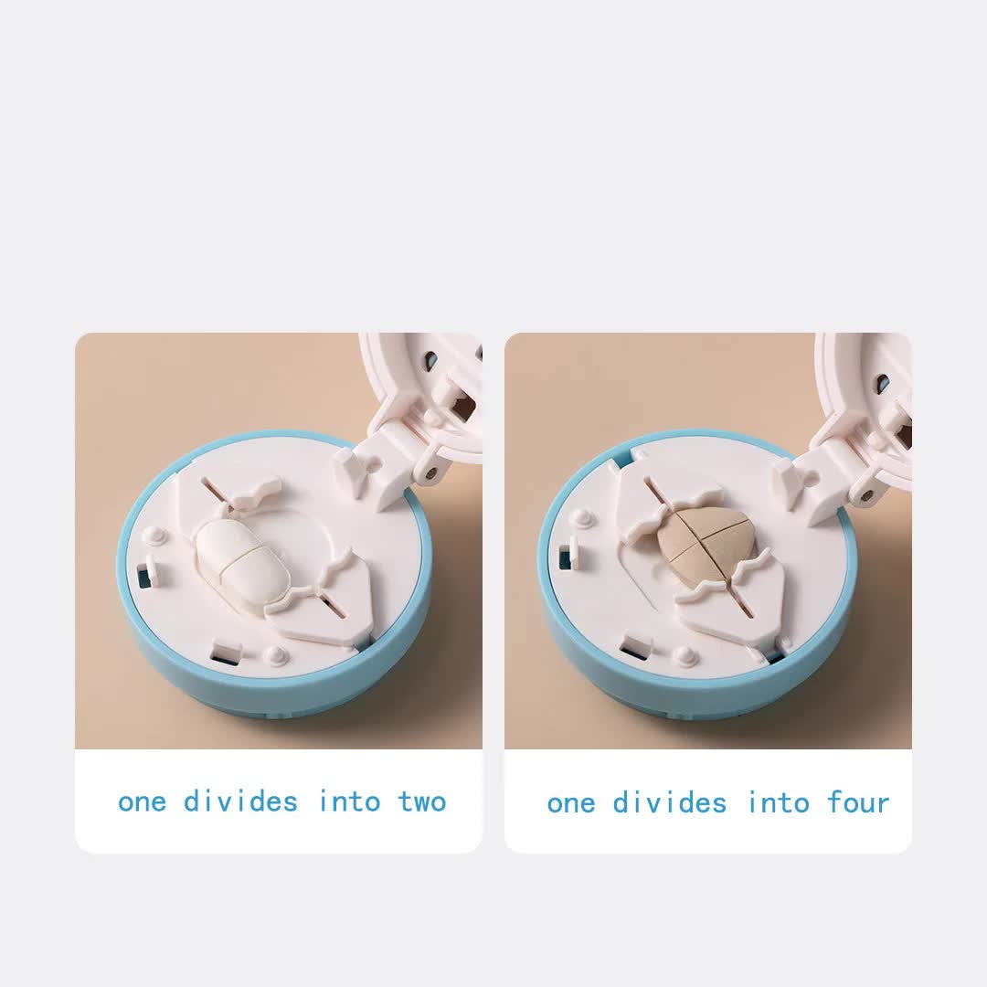White And Blue 3-in-1 Pill Cutter Crusher & Storage Box - Portable Tablet Splitter Grinder for Precise Dosing V888-ELOSUNG27572
