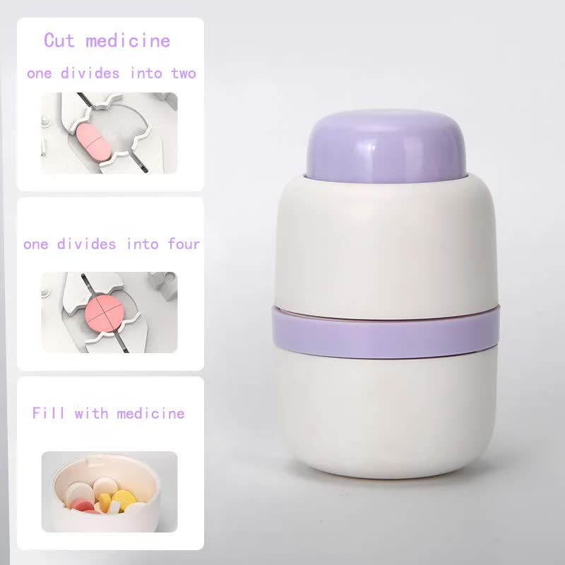 White And Purple 3-in-1 Pill Cutter Crusher & Storage Box - Portable Tablet Splitter Grinder for Precise V888-ELOSUNG27573