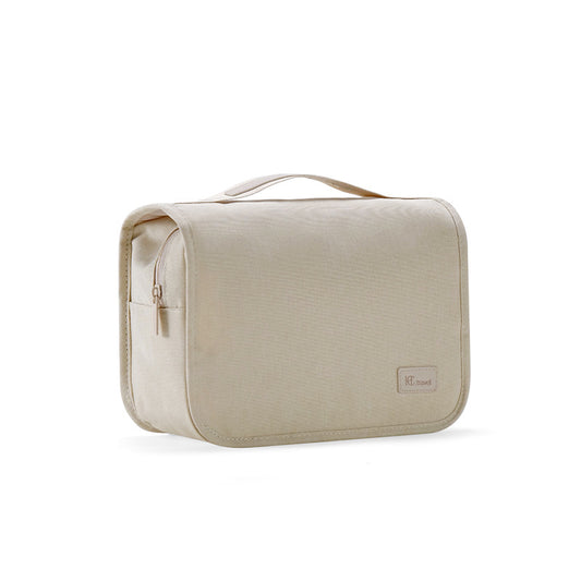 Beige Eco-Friendly RPET Hanging Toiletry Bag - Large Capacity Waterproof Travel Makeup Organizer V888-ELOSUNG27575