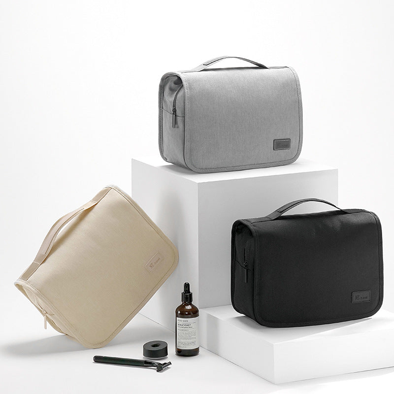 Beige Eco-Friendly RPET Hanging Toiletry Bag - Large Capacity Waterproof Travel Makeup Organizer V888-ELOSUNG27575