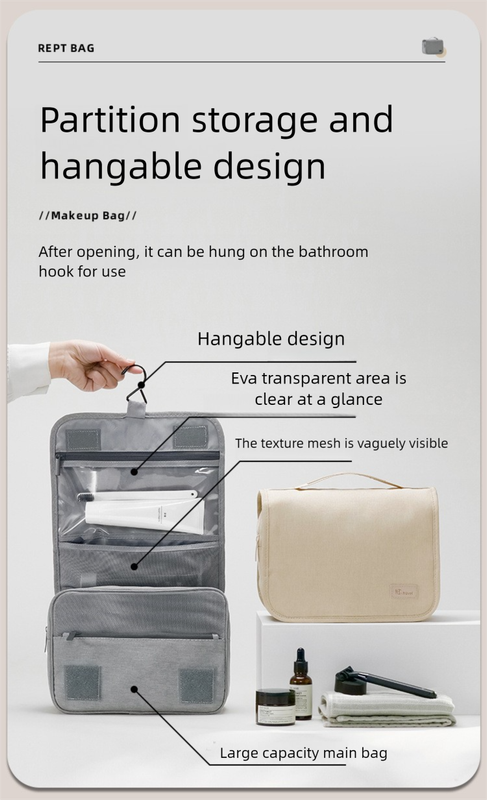 Beige Eco-Friendly RPET Hanging Toiletry Bag - Large Capacity Waterproof Travel Makeup Organizer V888-ELOSUNG27575