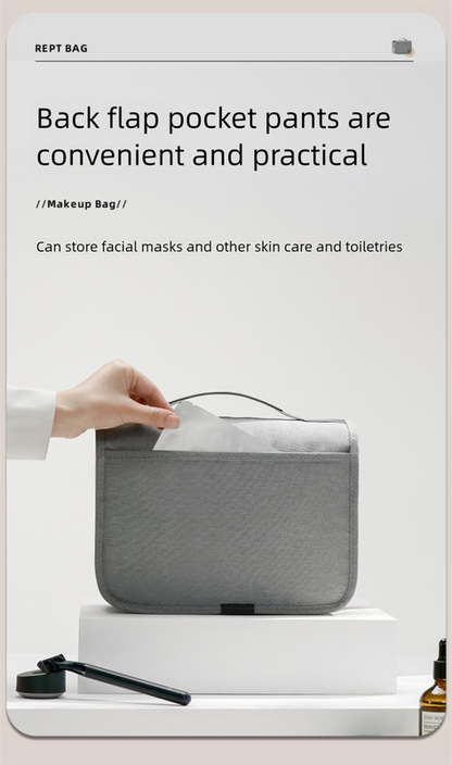 Grey Eco-Friendly RPET Hanging Toiletry Bag - Large Capacity Waterproof Travel Makeup Organizer V888-ELOSUNG27576