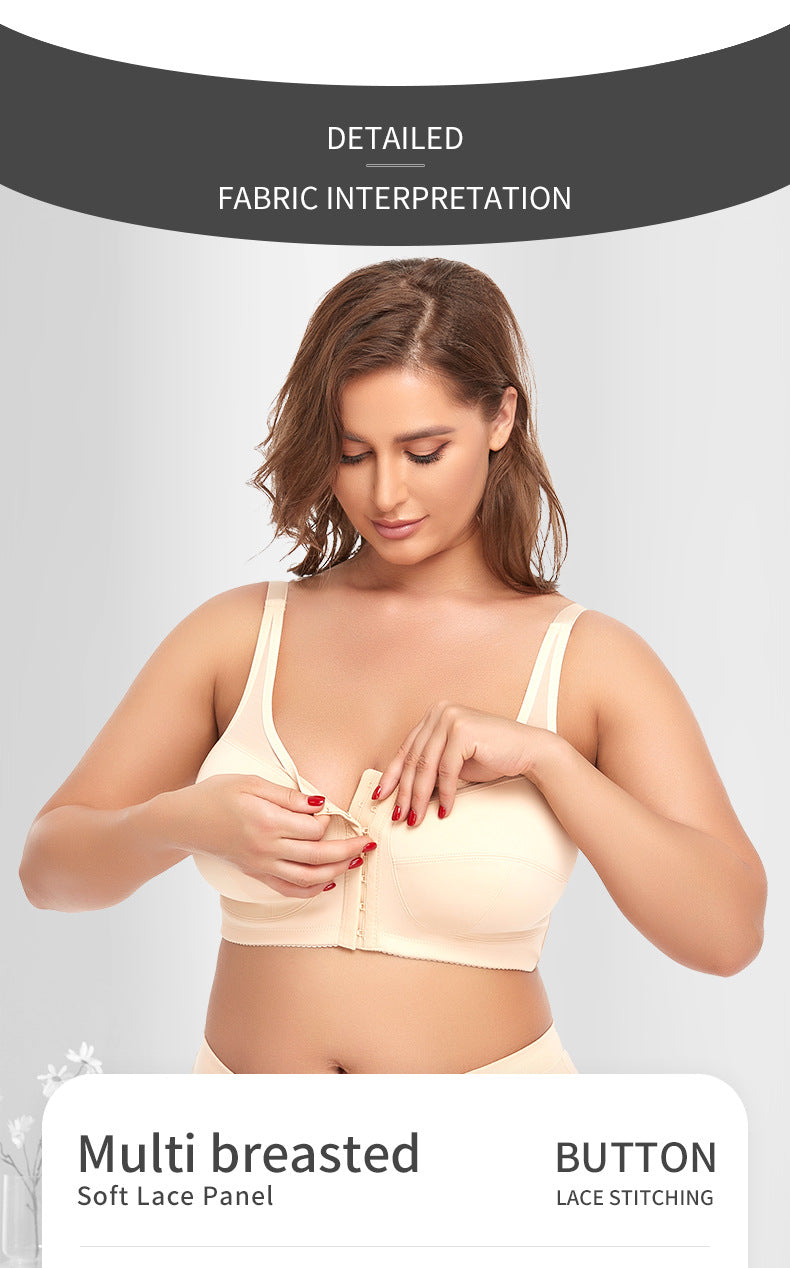 2 Pcs Size XL Women's Wireless Large-Cup Lace Bra with Front Clasp - Comfortable, Breathable, Beige V888-ELOSUNG27586