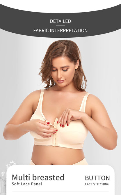 2 Pcs Size XXL Women's Wireless Large-Cup Lace Bra with Front Clasp - Comfortable, Breathable, Beige V888-ELOSUNG27587