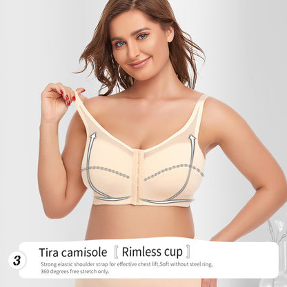 2 Pcs Size 3XL Women's Wireless Large-Cup Lace Bra with Front Clasp - Comfortable, Breathable, Beige V888-ELOSUNG27588