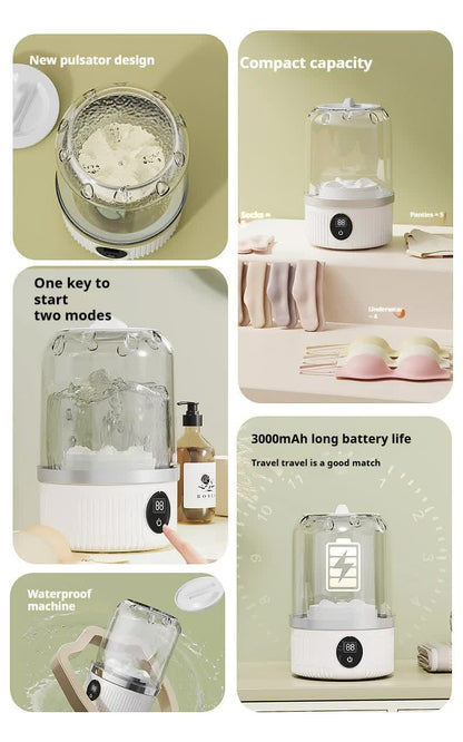 White Portable Mini Washing Machine - Rechargeable USB-C Electric Washer for Travel, Delicates & Socks V888-ELOSUNG27600