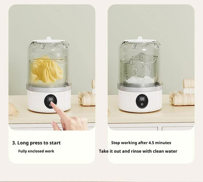White Portable Mini Washing Machine - Rechargeable USB-C Electric Washer for Travel, Delicates & Socks V888-ELOSUNG27600